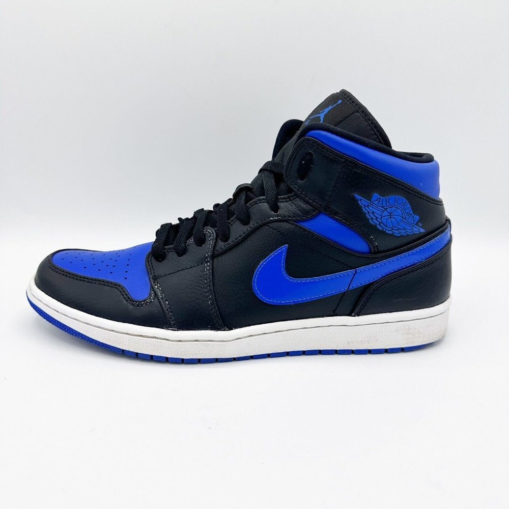 Jordan 1 Mid Black Hyper Royal 2020 Men's Size 11 Leather Casual 554724-068